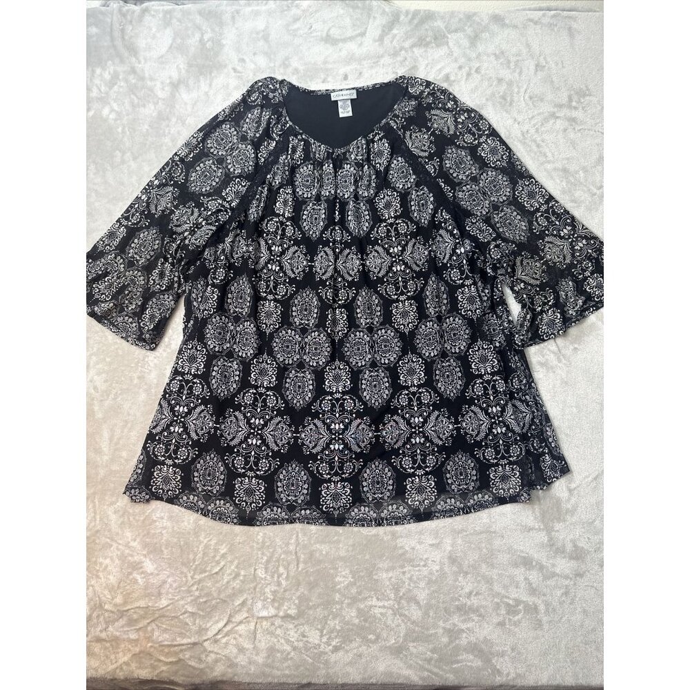 Women’s Catherine’s Blouse Lace Bell Sleeves Black White Plus Size 3X